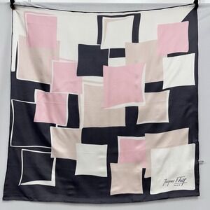 Vintage Jacques Fath 100% Silk Scarf Color‎ Block Abstract Pastel Print Pink